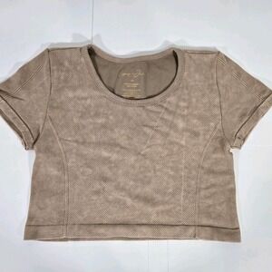 Gypsy and Jade Heathered Beige Short Sleeve Cropped Ribbed Top Shirt L/XL